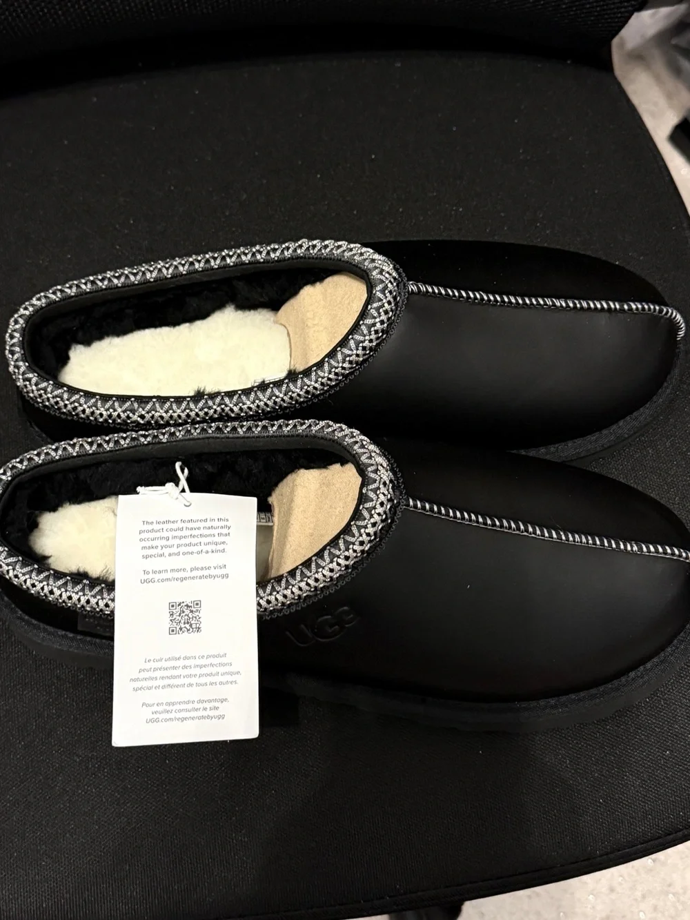 UGG Men's Black Leather Shearling-Lined Slip-On